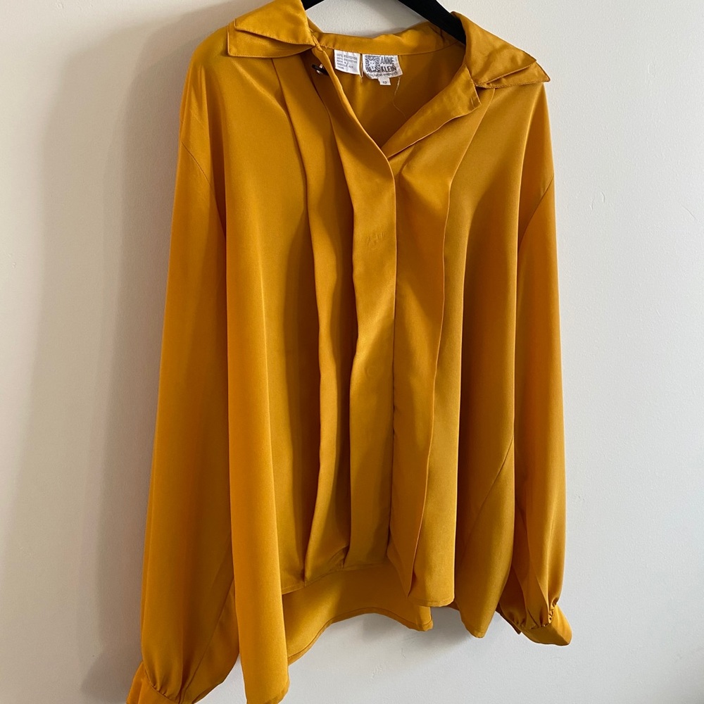$74 Anne Klein Sz Med Yellow Non Iron Shirt Blouse